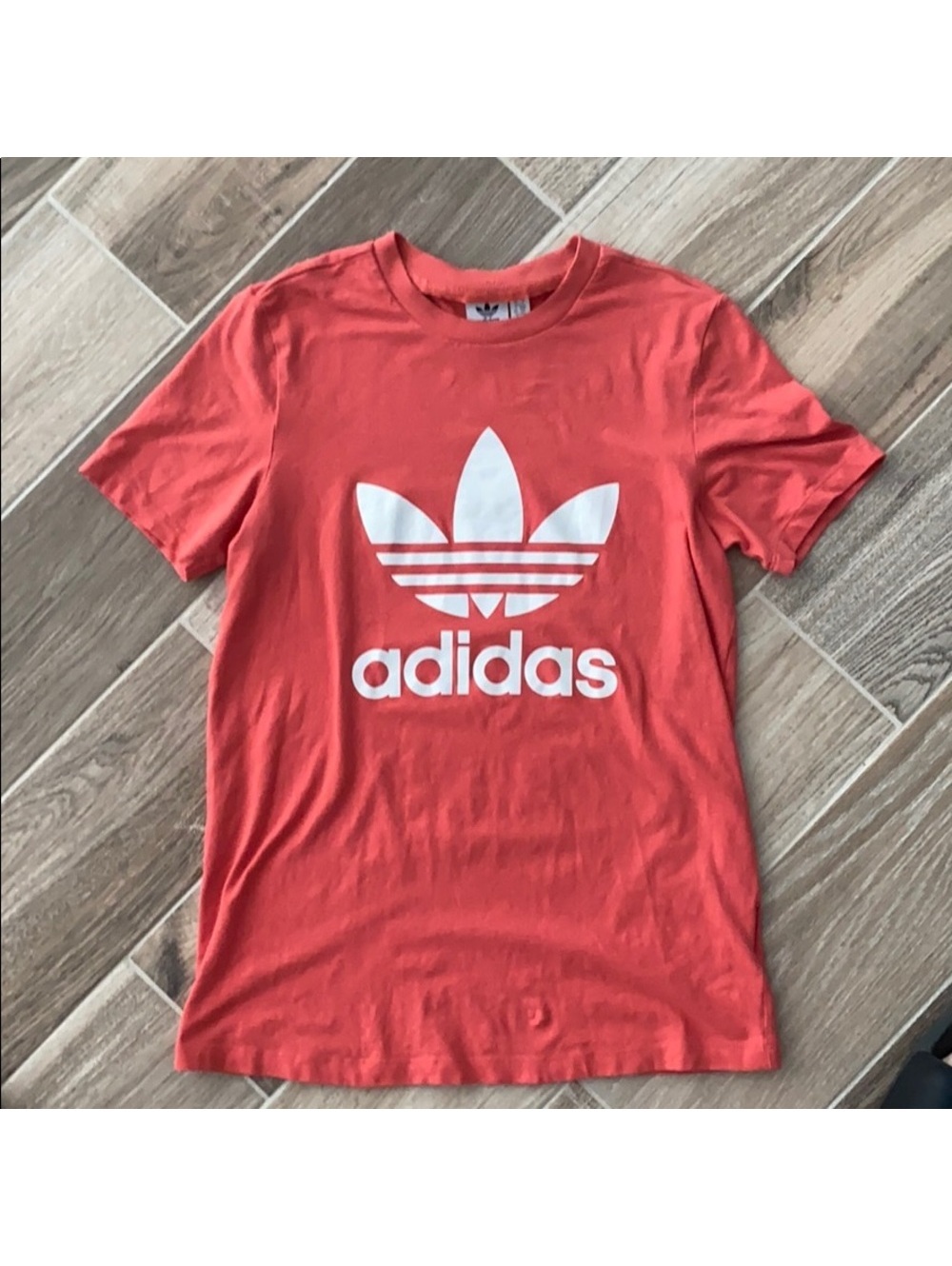 Adidas Women's Salmon Pink Small T-Shirt with Trefoil Logo